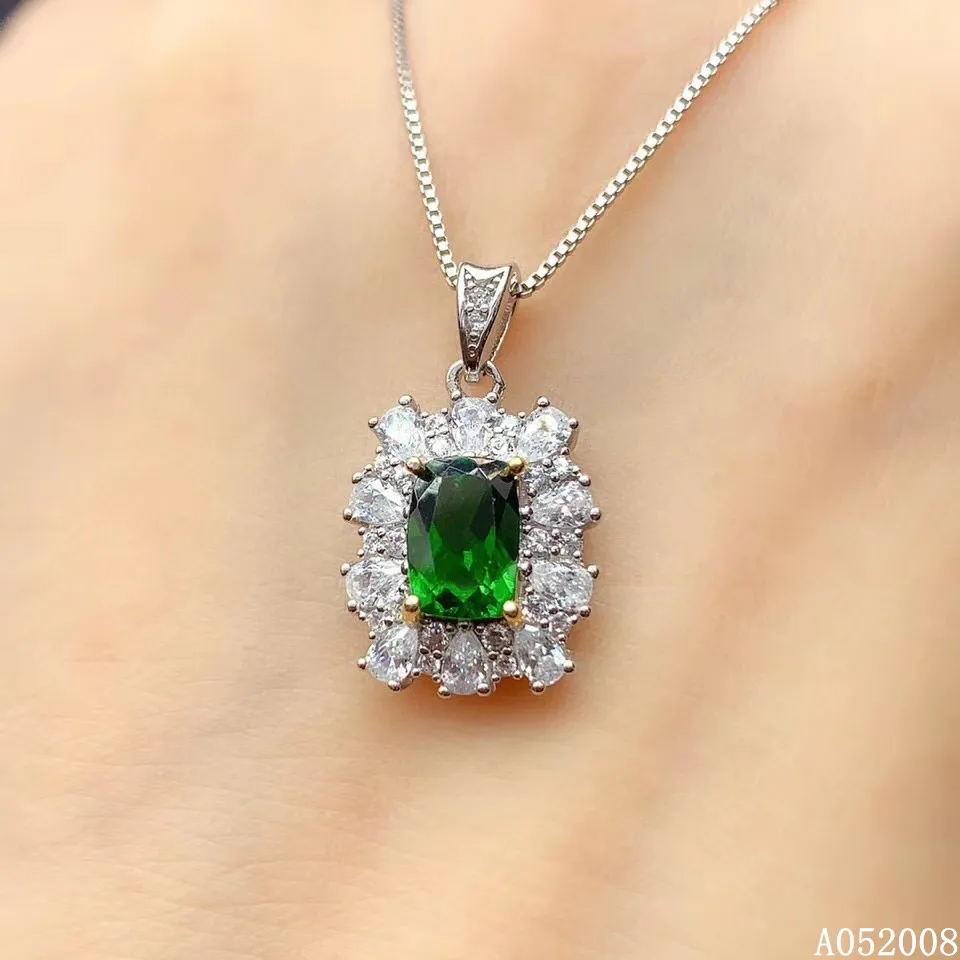 KJJEAXCMY fine jewelry 925 Silver inlaid Natural diopside Gemstone lovely necklace ladies pendant support check