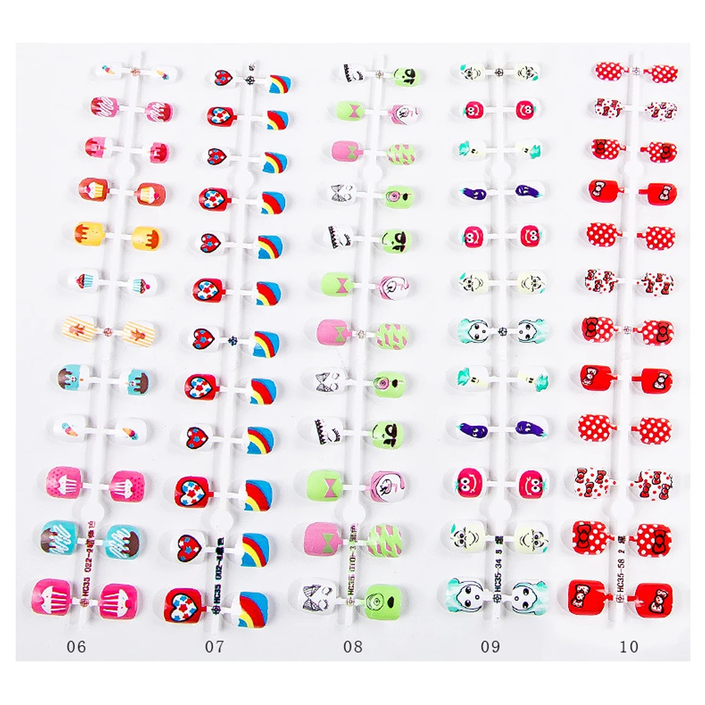 24 шт. милые детские красочные накладные ногти стикер мультяшка полное покрытие