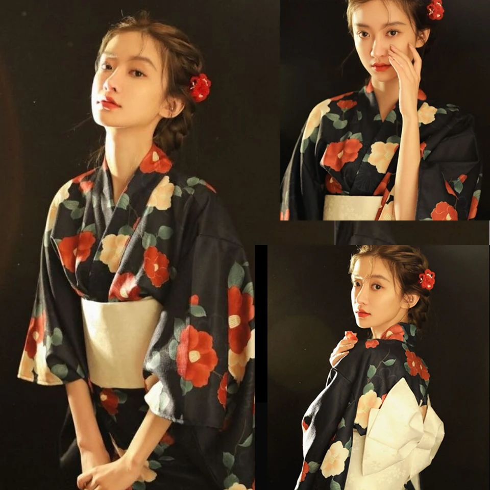 Халат с цветочным принтом Женский традиционное кимоно в японском стиле юката Оби