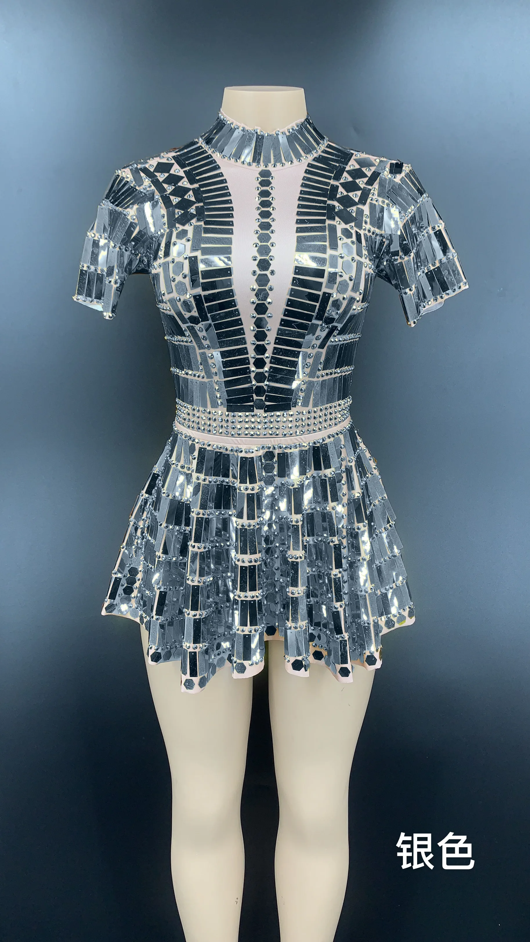 

6 Colors Flashing Sequines Short Dress Women Birthday Celebrate Mirror Outfit Bar Prom Dancer Singer Spandex Dress