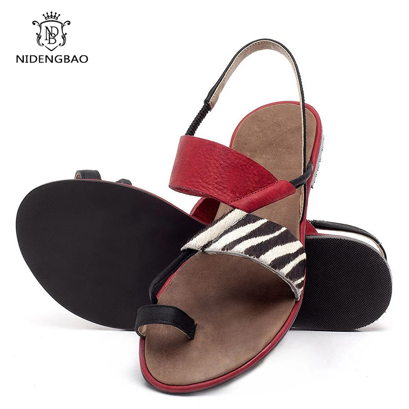 

Women Flat Heel Flip-Flops Slip-On Sandals Casual Sandals Beach Sandals Shoes Women's Striped Print Toe Flat Sandals Size 45