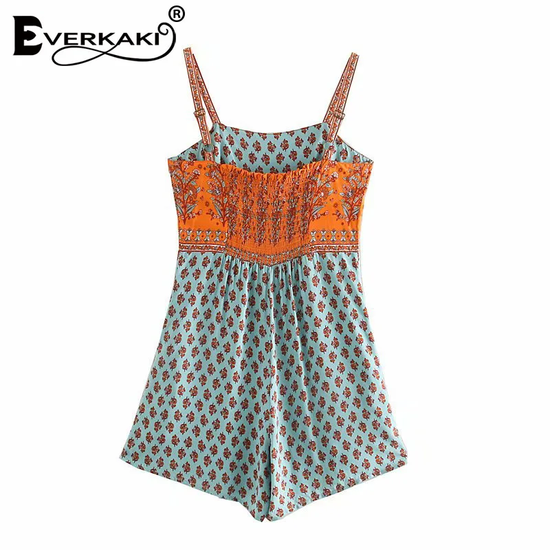 Everkaki комбинезоны Бохо Комбинезоны для женщин Цветочный принт летние пляжные