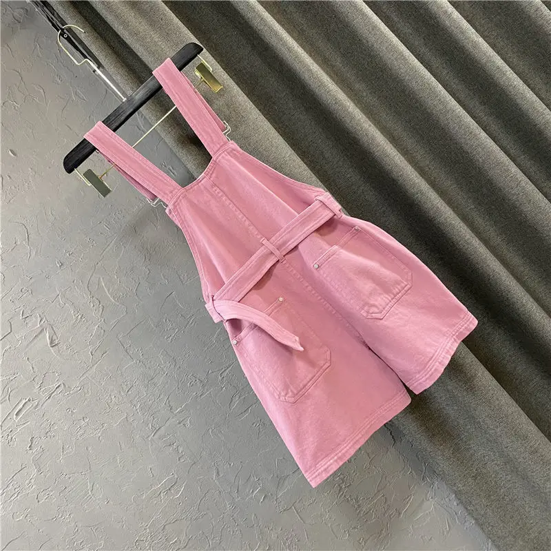 

Rompers Women Pink Suspenders Denim Sleeveless Sweet Girls Cute Korean Style Overalls Femme Clothing Korea
