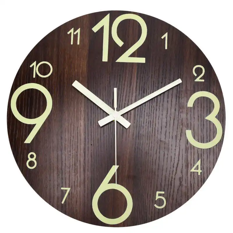 

Luminous Wall Clocks 11.81in Luminous Wall Clock Wooden Round Decorative Clocks for Kitchen Office Bedroom Night Lights Wall