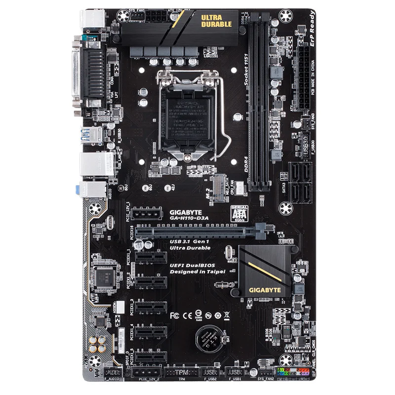 

For Gigabyte GA-H110-D3A 6GPU 6PICE B250 BTC PRO original Used Desktop motherboard H110-D3A H110 LGA 1151 DDR4 ATX