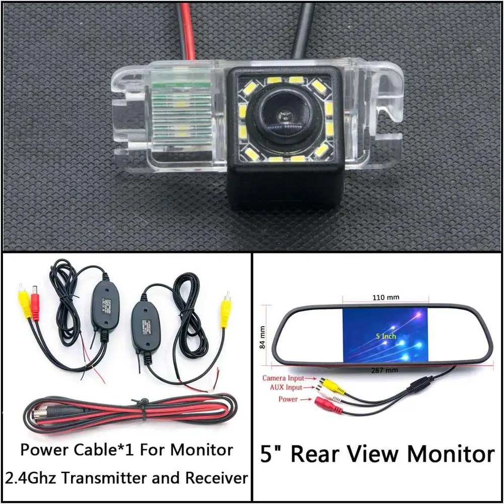 C Wireless 5 inch M 12 Светодиодный фонарь Автомобильная камера заднего вида для Ford Focus 2 Mondeo C-Max S-Max Galaxy Fiesta Kuga EcoSport водонепроницаемый парковочный резервный - Название цвета: C Wireless 5 inch M