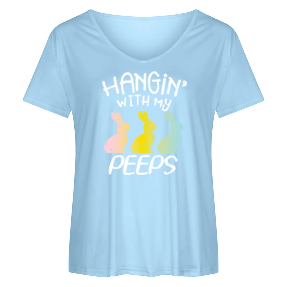 

Summer Tees Easter Rabbit Tops V Neck Short Sleeve Ladies Top Casual Graphic Tees Loose T Shirt Female Women's T Shirt