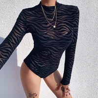 sexy black mesh long sleeve bodysuits women new 2020 striped casual skinny jumpsuits party club bodycon bodysuit tops streetwear
