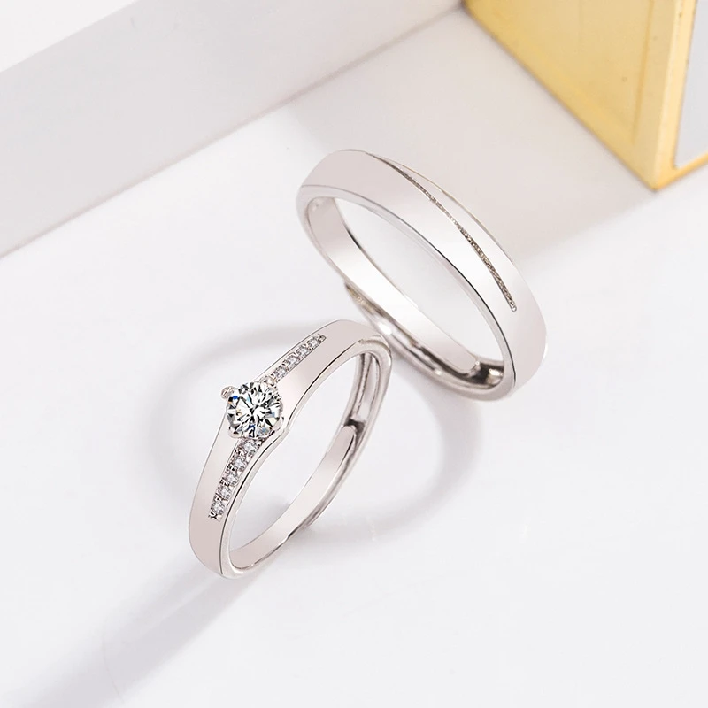 

Fashion Diamond Korean Open Hao Stone Couple Ring Silver Ring Simulation Diamond Fashion Jewelry