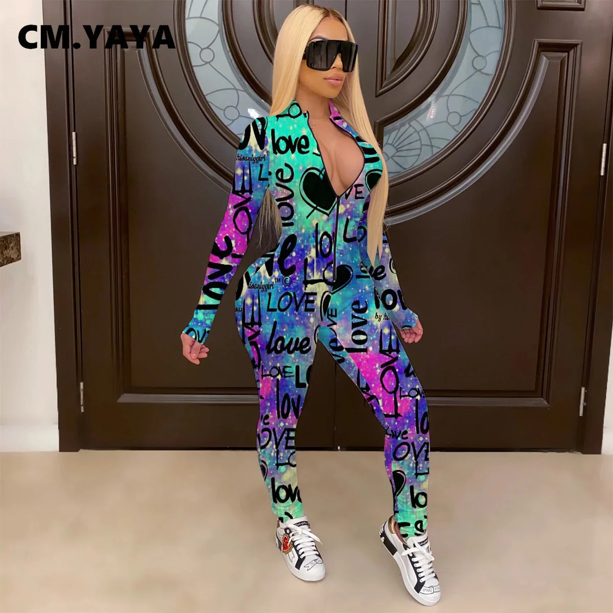 Женский комбинезон на молнии CM.YAYA с длинным рукавом и надписью Love Байкерский