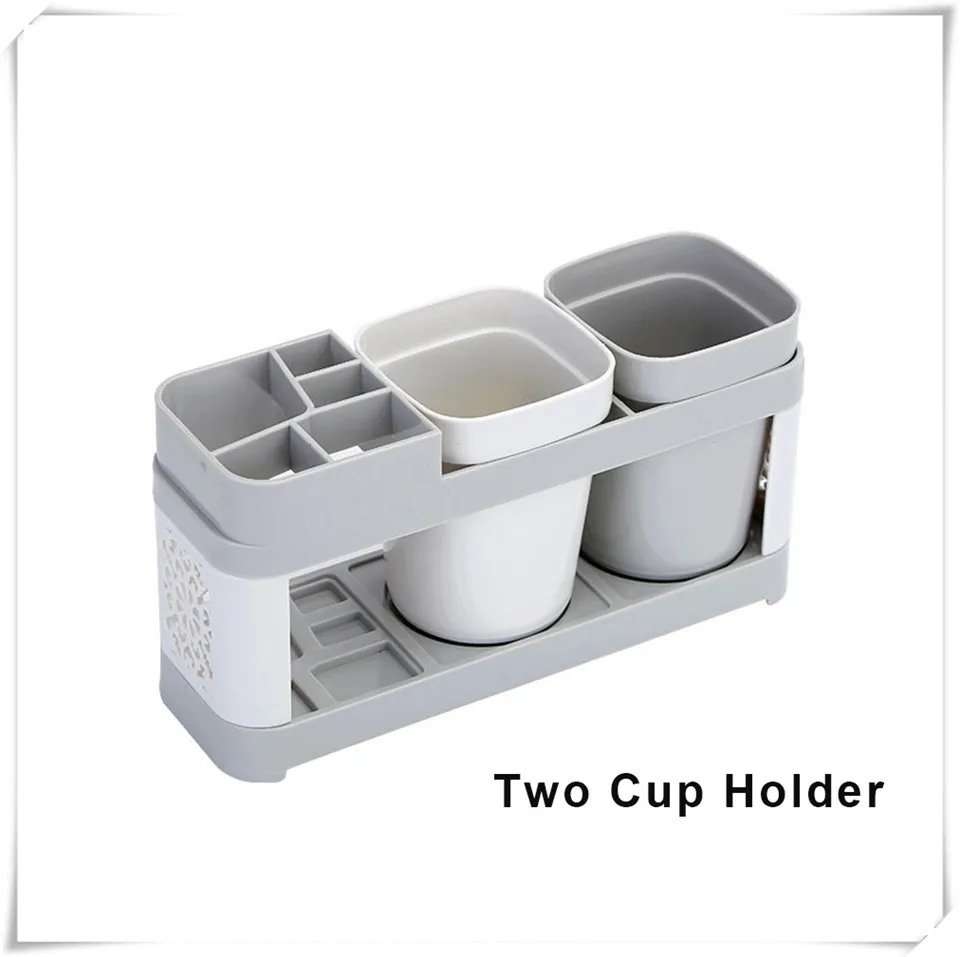Two Cup Holder MSJO Зубная щётка держатели зубной пасты чашки пару Ванная комната комплект жидкость для полоскания рта Зубная щётка чашка Пластик зубная щетка приспособление для хранения - Цвет: Two Cup Holder