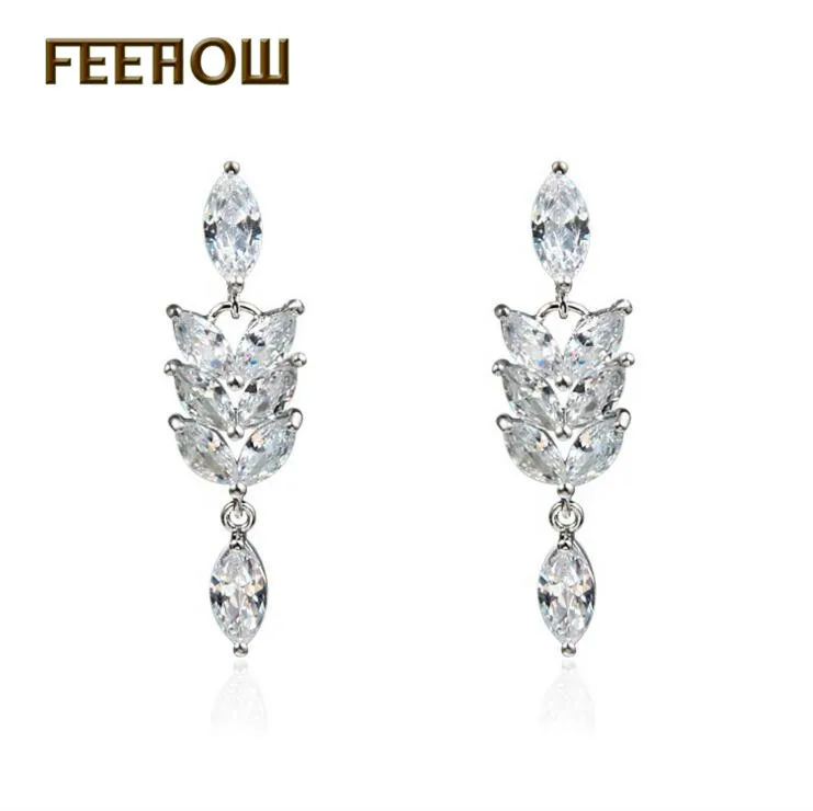 FEEHOW изысканный фианит цветок Простые Висячие серьги для женщин свадебный ужин