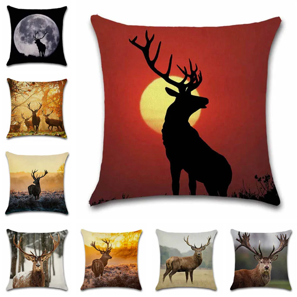 Олень Moose скандинавский Лось животное закат вид наволочка декоративный домашний