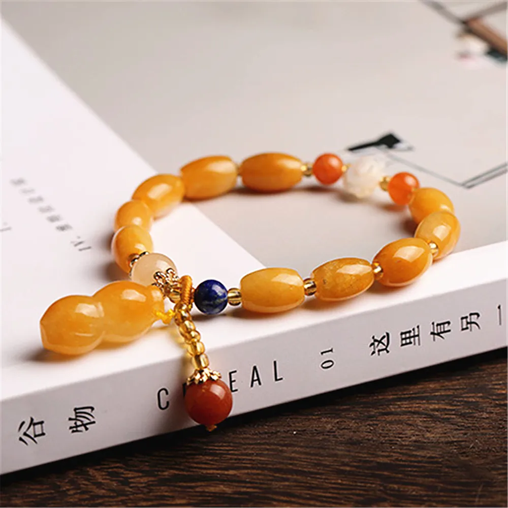 

Natural Jade Bead Bracelet Handmade Weave Pumpkin Beads Calabash Pendant Charm Yoga Bracelet Women Men Jewelry FriendsGifts