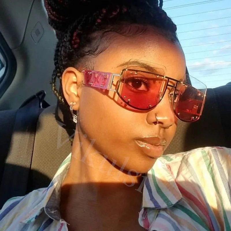 Уникальные модные квадратные солнцезащитные очки без оправы женские новые