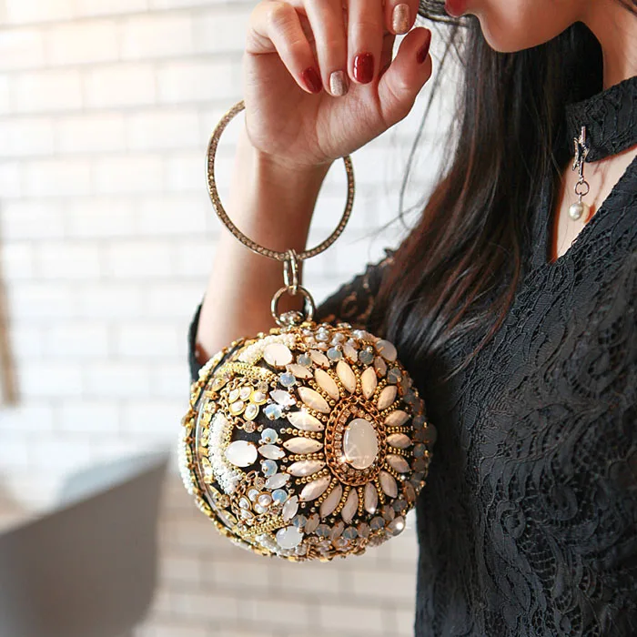 Новая мода Золотая форма боулинг сумки на плечо силивер алмаз и жемчуг бисером