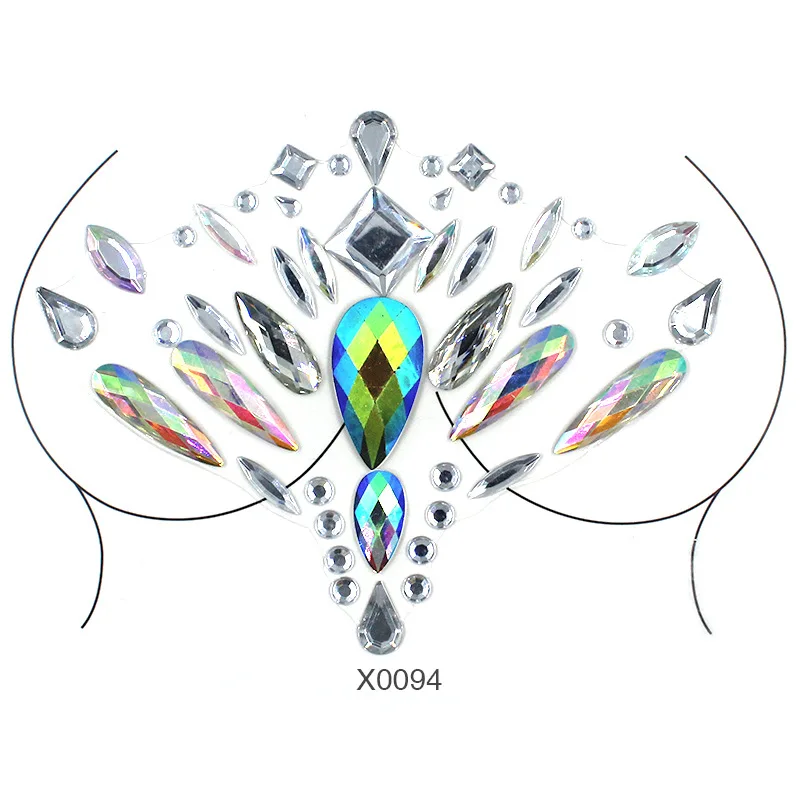 3D с украшением в виде кристаллов на груди Драгоценности временная татуировка