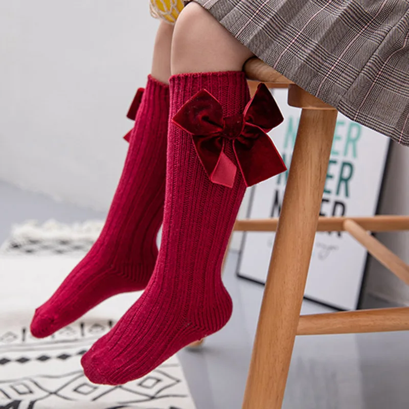 

0-5T 6Colors Baby Girl Socks Cute Socks Bow Design Cotton Long Party Infant Children Soft Crib Leg Warm