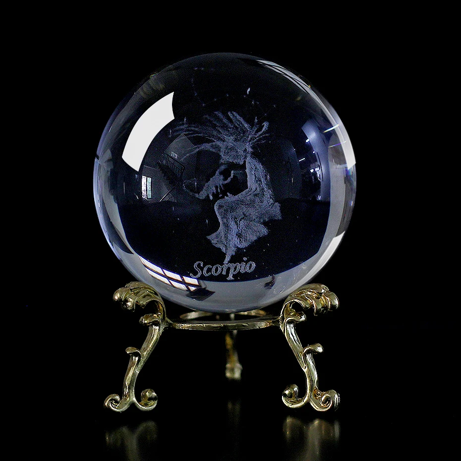 60 MM 3D Zodiac Sign Star Crystal Ball Laser Engraved Glass Sphere Crystal Craft Home Decor Birthday Gift Ornament