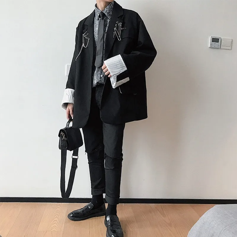 Дизайнерский мужской блейзер с кисточками и цепочками в винтажном японском