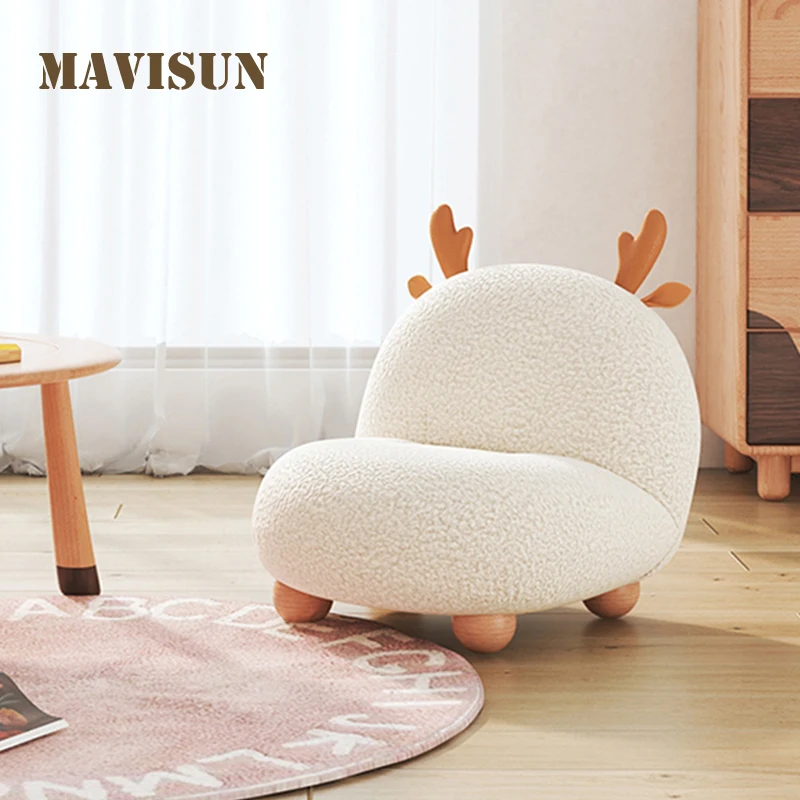 

Fawn Children's Lazy Sofa Solid Wood Master Design Cartoon Girl Small Sofa Stool Baby Mini Sofa Chair Cute Reading Chair
