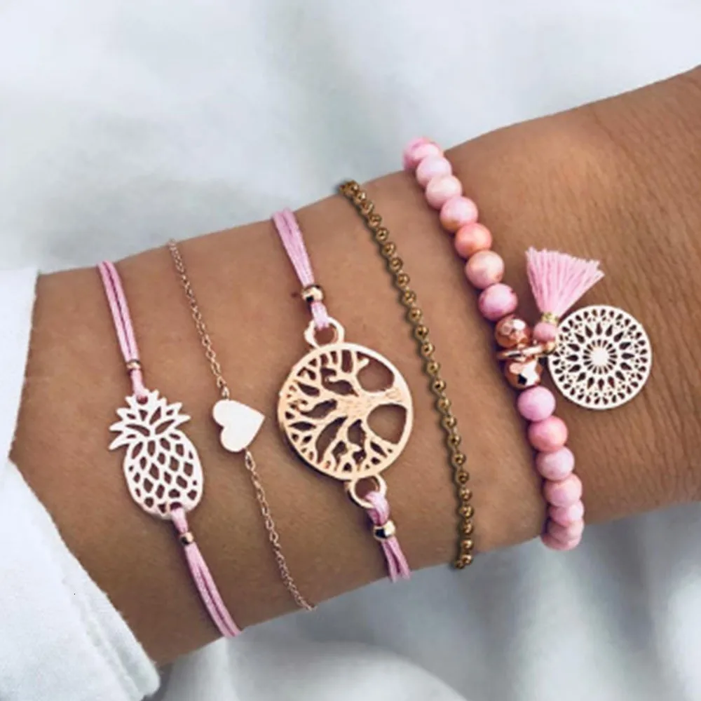 Type 17 Boho Rose карта браслеты и браслеты для женщин богемный круглый бисерный очаровательный браслет набор модные Многослойные аксессуары Bijoux - Окраска металла: Type 17