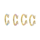 Женское регулируемое кольцо с эмалью, разноцветное Открытое кольцо с двумя фианитами