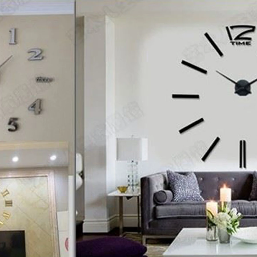 3D DIY большие настенные часы акриловые металлические зеркальные для гостиной