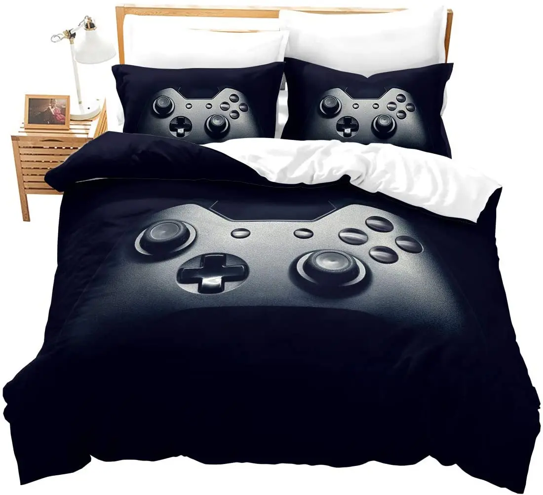

Boys Gaming Gamepad Comforter Cover Set Vintage Videogame Controller Pattern Design,Decorative 2 Piece Bedding Set
