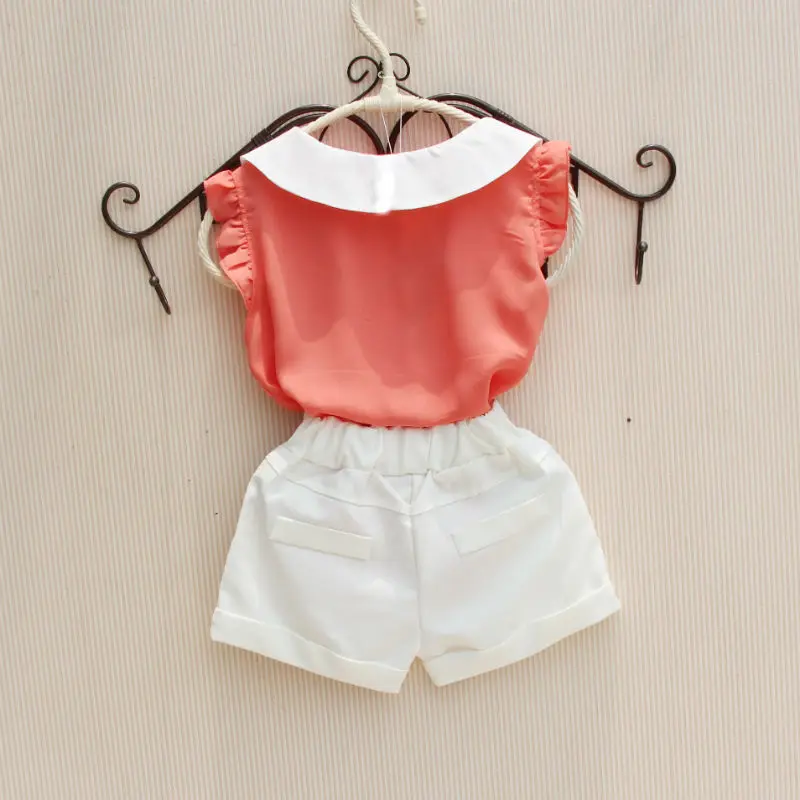 Блузка для девочек летняя детская одежда однотонная шифоновая рубашка с