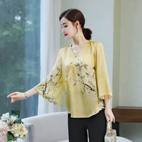 2020 chinese silk qipao shirt blouse floral oblique collar cheongsam qipao top chinese traditional women clothing improved hanfu