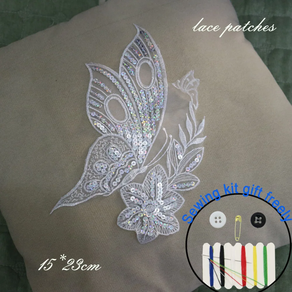 1 шт. белые кружевные нашивки с бабочкой для одежды вышивка блестками аппликации