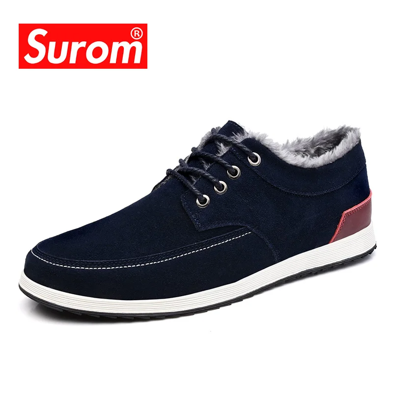 SUROM 2020 Men's Leather Casual Shoes Suede Moccasins Men Loafers Luxury Brand Lace up Male Boat Sneakers flat Krasovki | Обувь