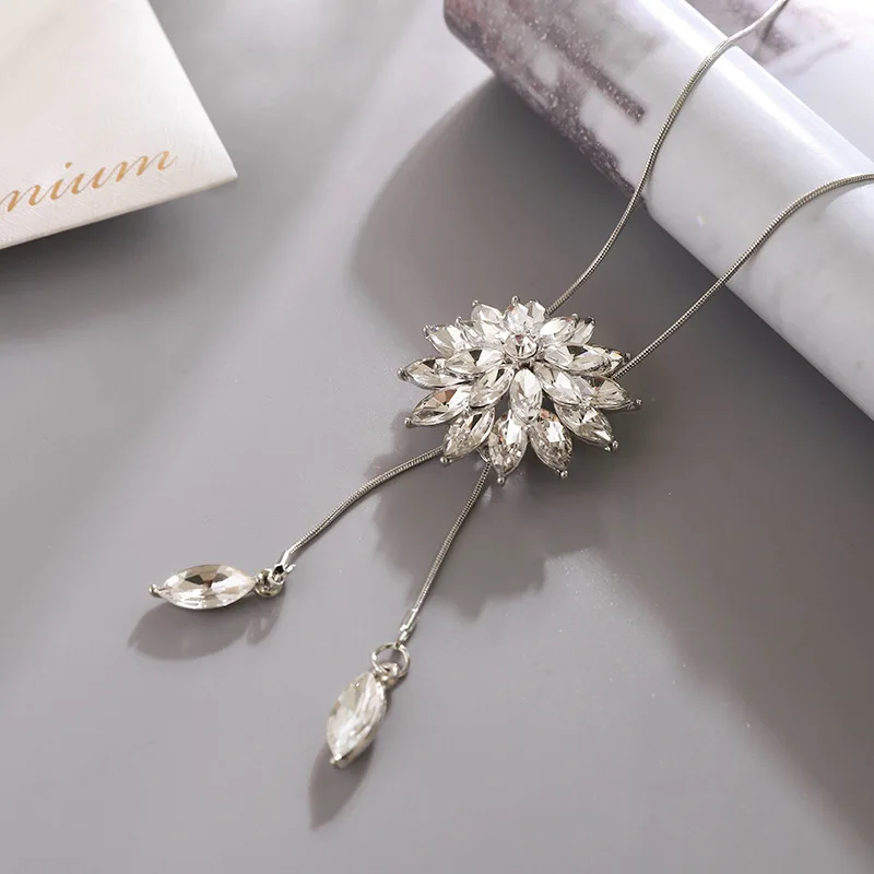 Женское зимнее длинное ожерелье цепочка на свитер Модная тонкая металлическая