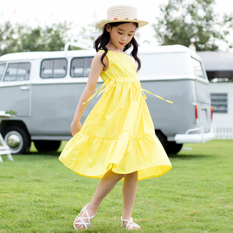 Летнее Хлопковое платье с v-образным вырезом без рукавов | Детская одежда и обувь
