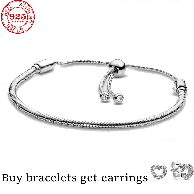 

Hot sale 100% 925 sterling silver ladies bracelet original charm charm chain snake bracelet heart-shaped classic DIY jewelry