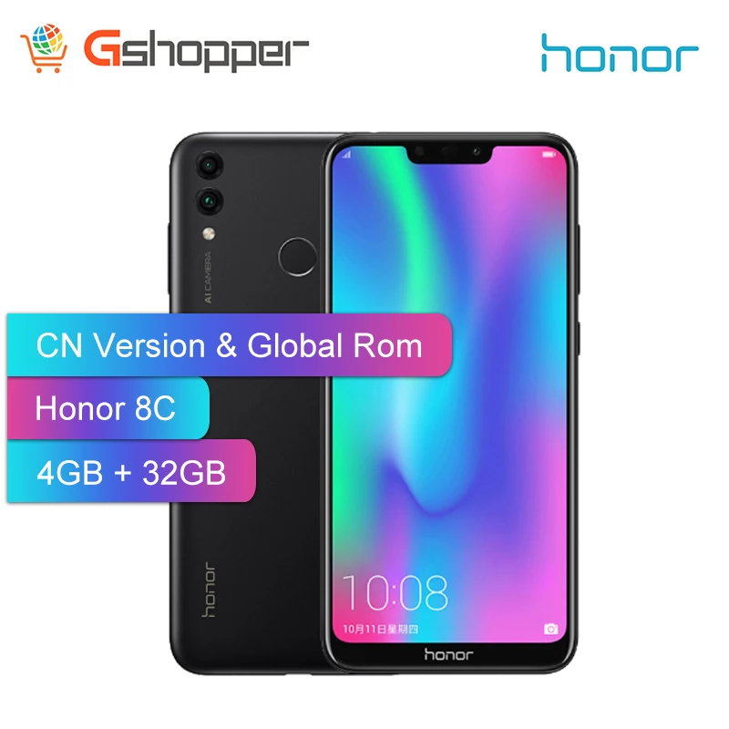 Смартфон Honor 8C с глобальной версией 4 Гб ОЗУ 32 ПЗУ четыре ядра 6 26 ''HD + полный