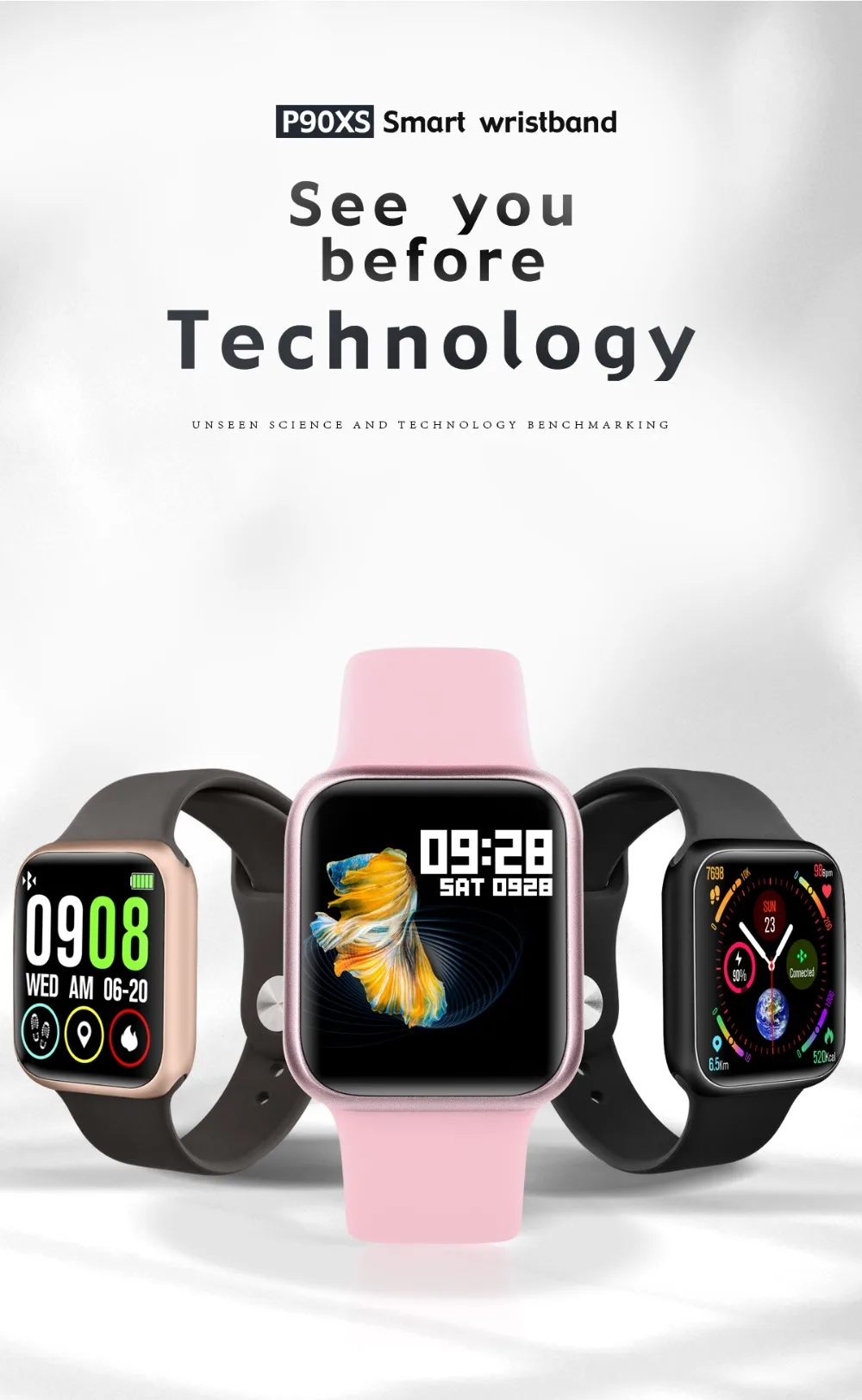 Smart watch P90 сердечного ритма приборы для измерения артериального давления фитнес трекер IP68 из водонепроницаемого материала для apple 38 мм стальной лентой для Android IOS smart watch