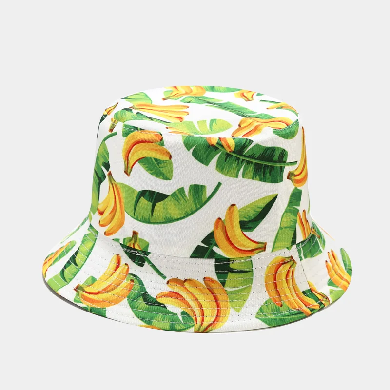 

New Brand Printing Bucket Hat Cute Fruit Fisherman Hat Unisex Reversible Cartoon Outdoor Travel Hats