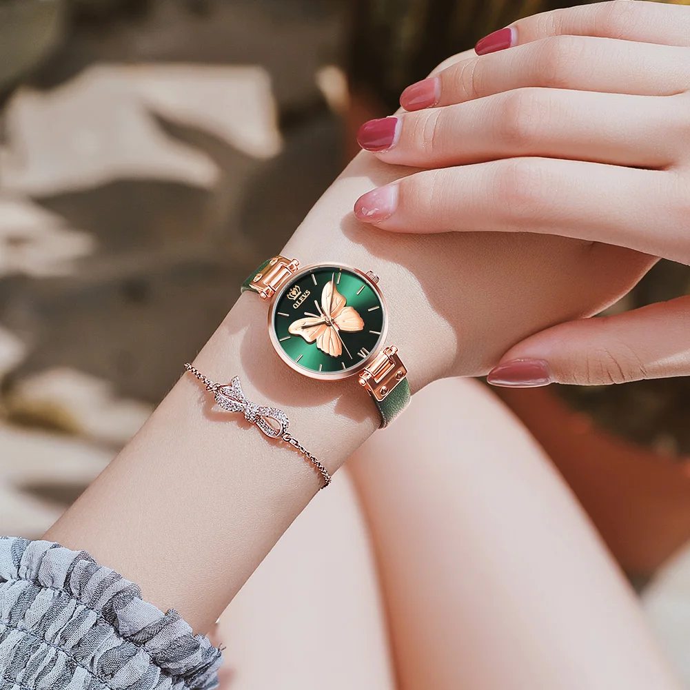 

OLEVS 6891Women Watches Top Luxury Brand Vivid Butterfly Watch Fashion Quartz Ladies Mesh Stainless Steel Waterproof Gift Watch