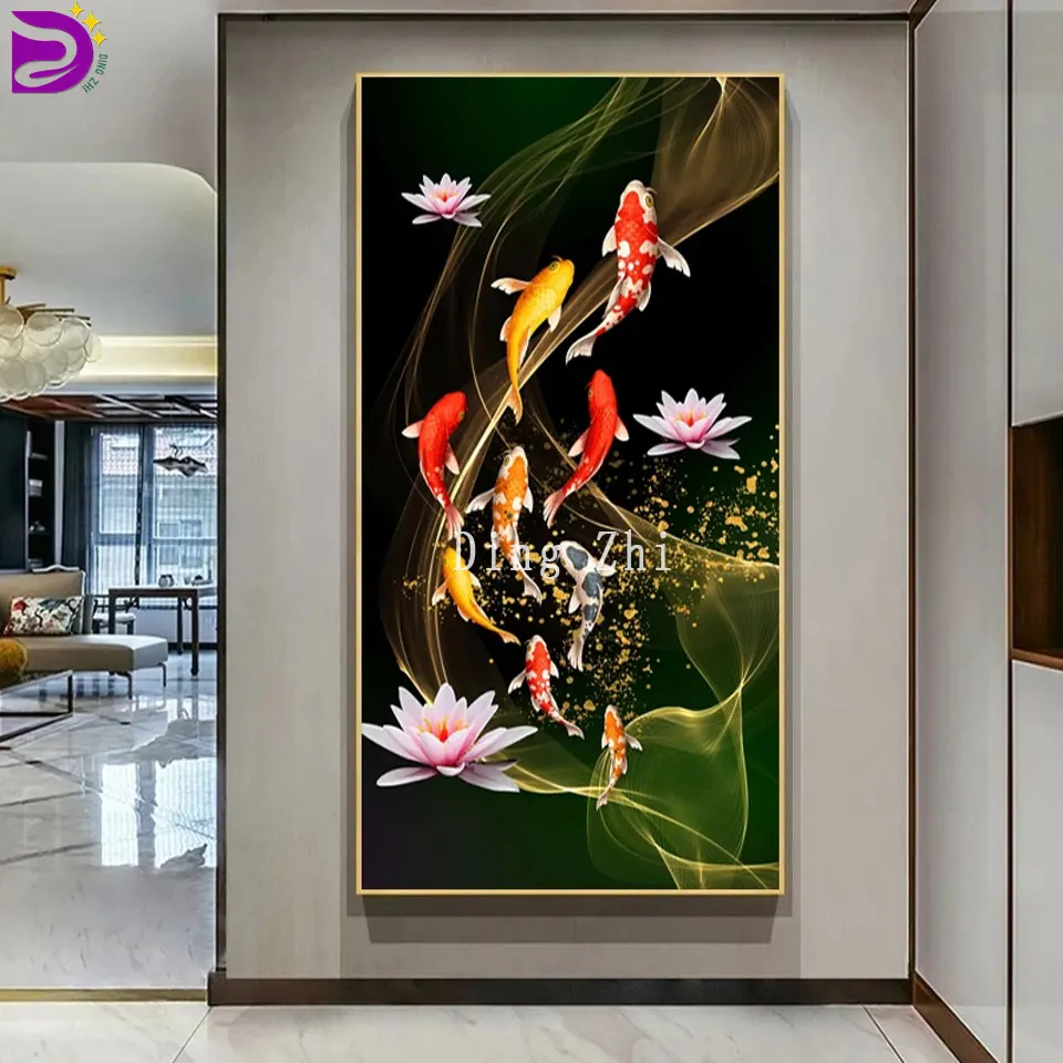 5D Diamond Painting Koi Fish  Wall Art Pictures For Living Room Animal Embroidery Modern Home Decor Carp Lotus Pond Cross Stitch