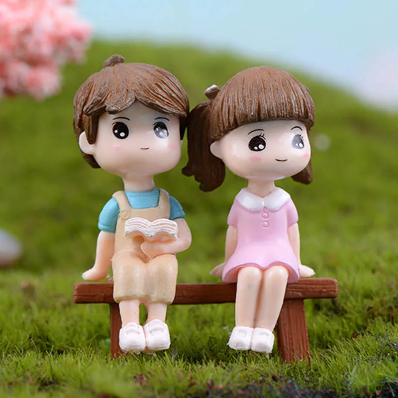 1 Pair Romantic Couples Figurines DIY Micro Landscape Mini PVC Home Ornaments Fairy Garden Miniatures Cute Boy and Girl Lovers | Дом и сад
