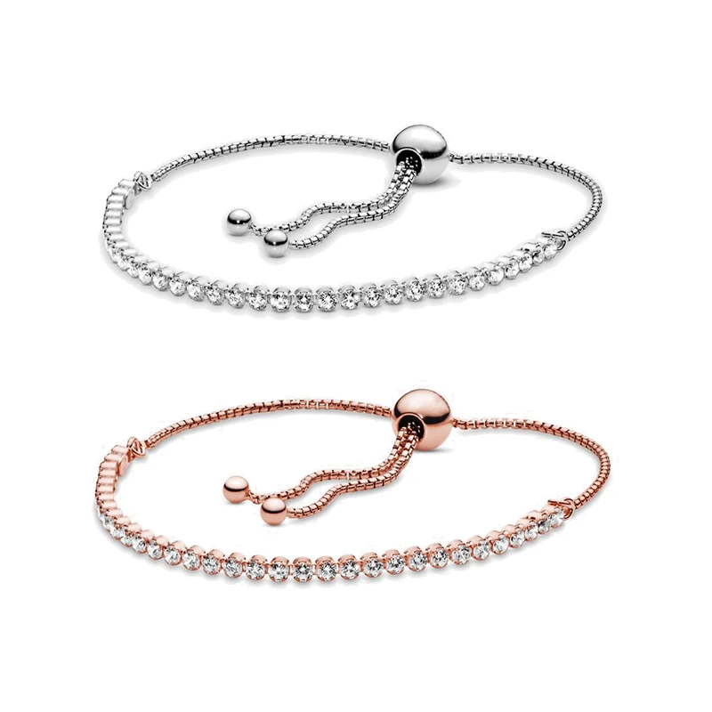 

New 100% 925 Sterling Silver Fit Bracelet Sparkling Strand Bracelet Clear CZ Bead For Women Fashion DIY Gift Jewelry
