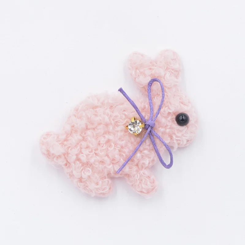 6 шт. плюшевый патчи Kawaii Кролик с бантом Стразы Аппликации для одежды леггинсы поделки DIY шпилька Декор G08 - Цвет: Pink