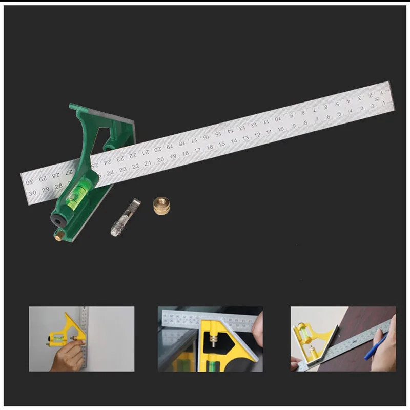 300mm Adjustable Stainless Steel Combination Square Angle Ruler 45/90/180 Degree Multifunctional Woodworking Measuring Tool | Инструменты