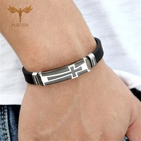 christian cross bracelet mens religious bracelet fashion silicone wristband stainless steel buckle wrist jewelry