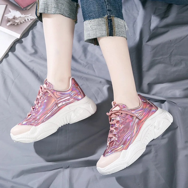 Женские Красочные повседневные туфли на платформе кроссовки толстой плоской