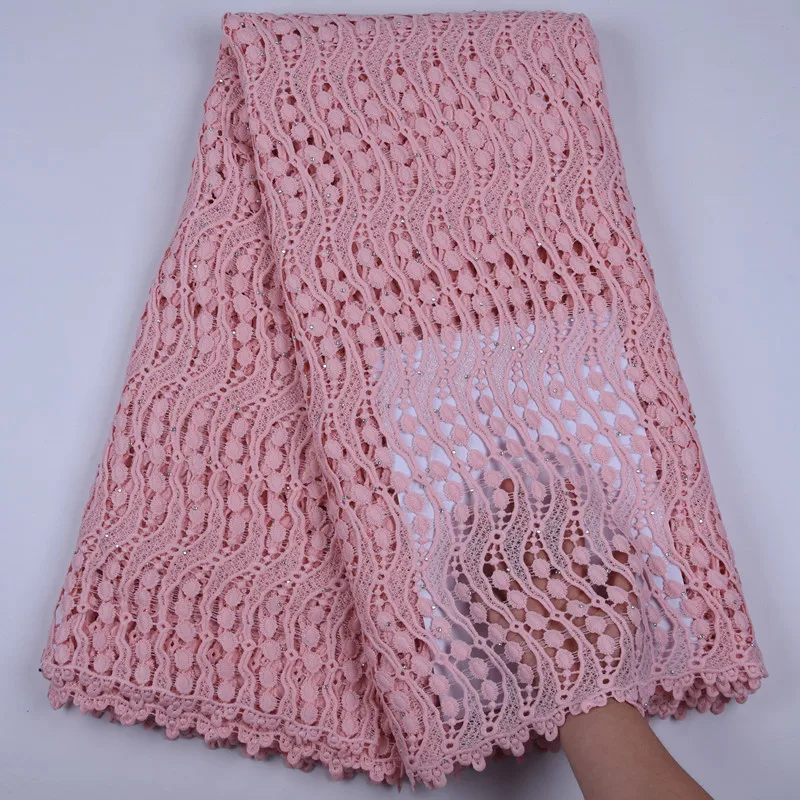 Лидер продаж желтый Африканское сухое кружево ткань с камнями гипюрная