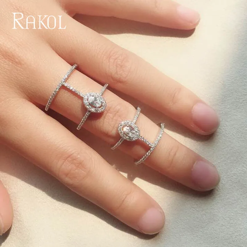 RAKOL трендовые микро CZ циркониевые двухслойные наборы колец белого золота