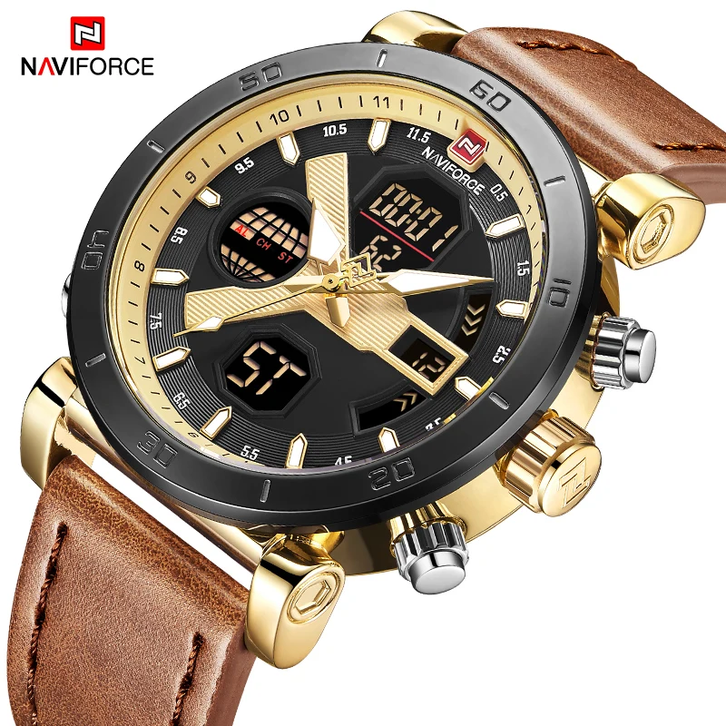 NAVIFORCE мужские креативные спортивные часы с хронографом мужские модные кварцевые часы с двойным дисплеем мужские наручные часы Relogio Masculino